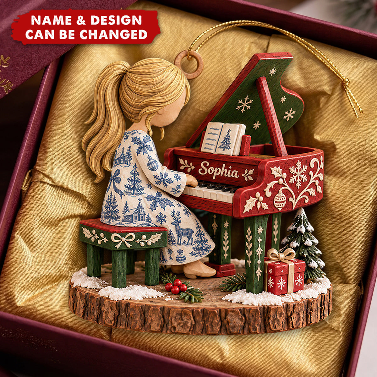 Custom Pianist Girl Christmas Ornament - Personalized Gifts For Piano Lovers