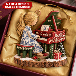Custom Pianist Girl Christmas Ornament - Personalized Gifts For Piano Lovers