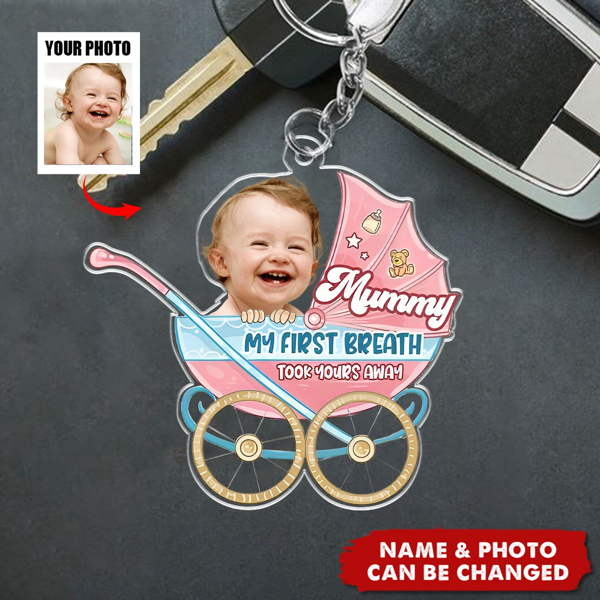 Personalized Photo Gifts For Mom Keychain - Mummy My First Breath Took Yours Away