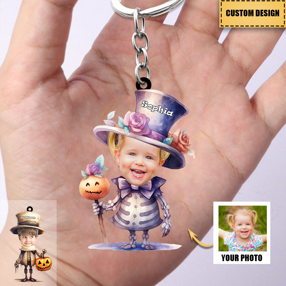 Personalized Cute Kid Halloween Pumpkin Keychain