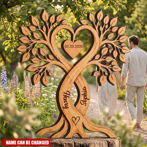 Personalized Couple Heart Tree Wooden Block With Name, Wedding Anniversary Gifts