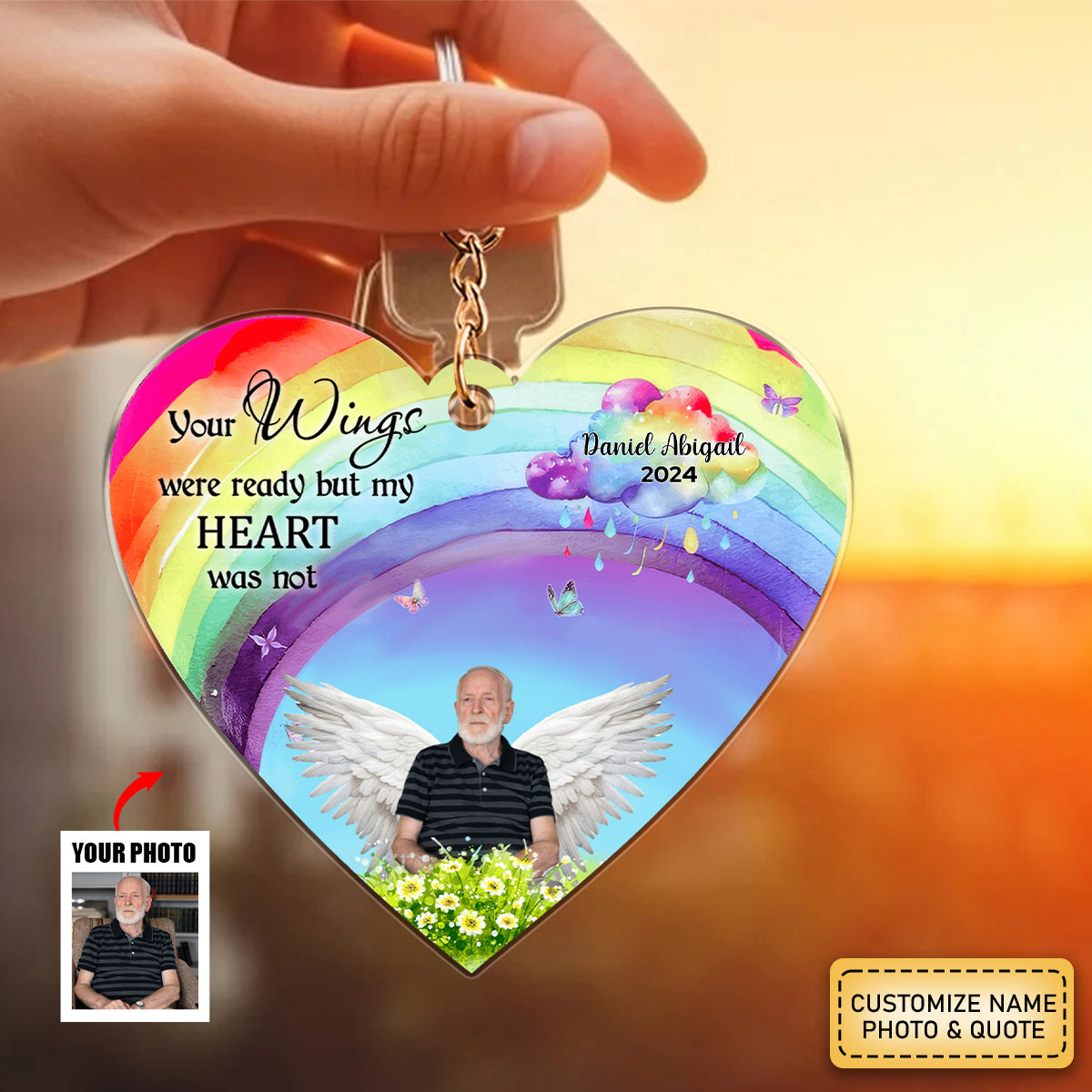 A Big Piece Of My Heart Lives In Heaven Rainbow - Personalized Acrylic Keychain