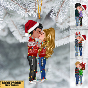 Christmas Couple Kissing With Light String Personalized Acrylic Ornament