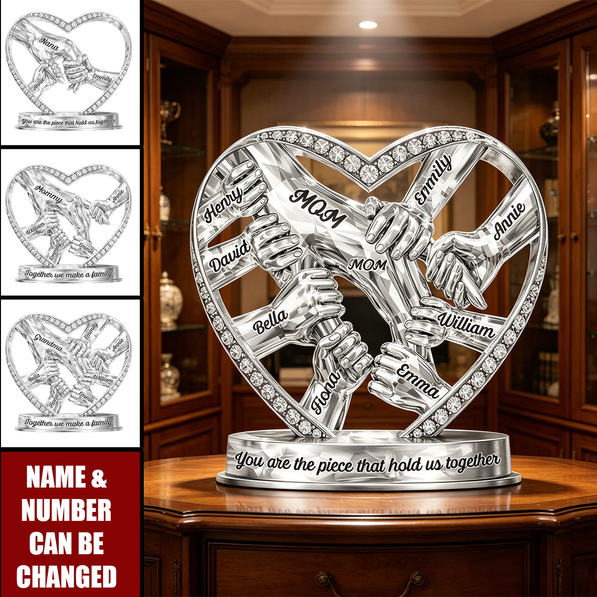 Mom Grandma Holding Hands 3D Effect - Personalized Custom Shaped Acrylic Plaque