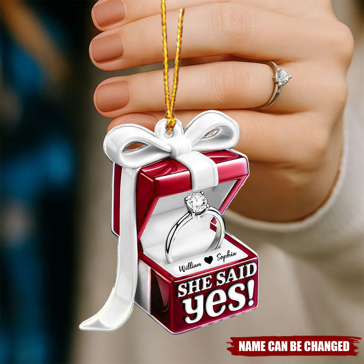 She Said Yes Christmas Ornament - Personalized Engagement Ring Box Acrylic Ornament