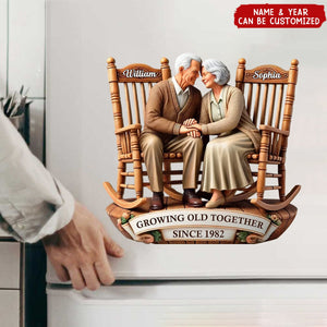 Old Couple Sitting On Rocking Chairs Together Personalized Decal