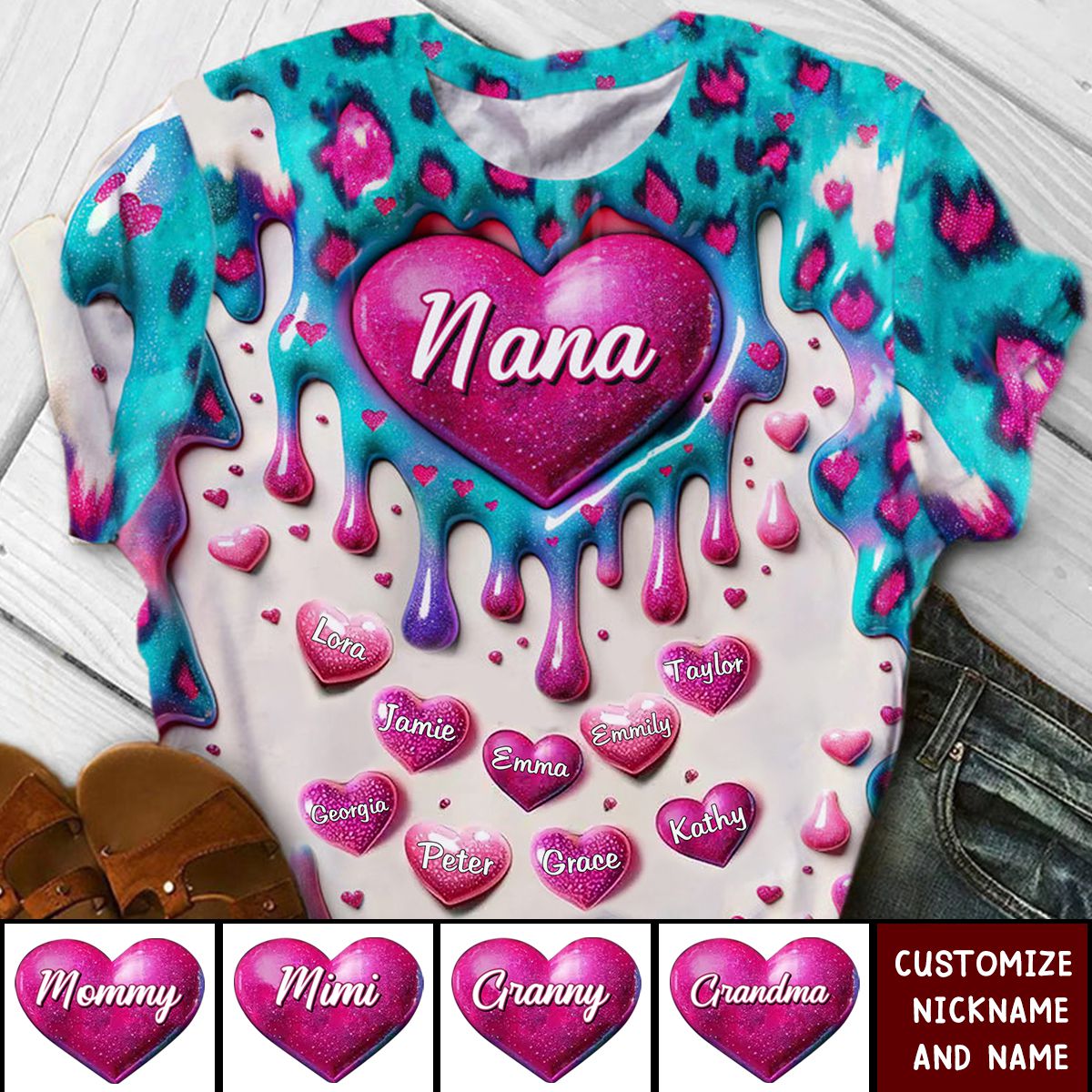 Heart Inflated Effect Leopard Pattern Personalized 3D T-shirt