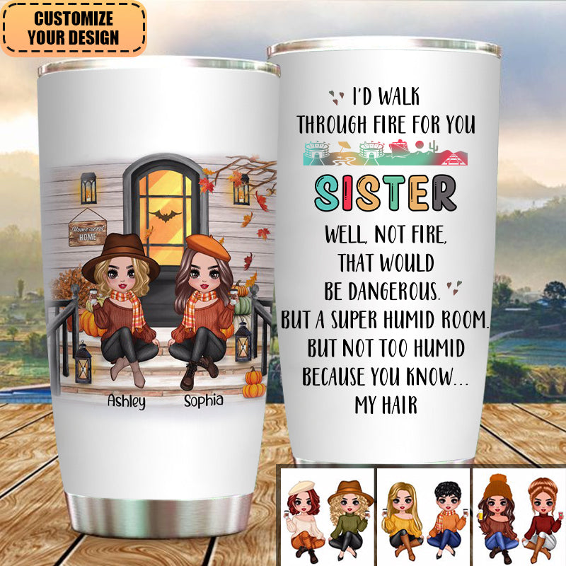 Fall Season Best Friends Sisters Front Porch Personalized Tumbler