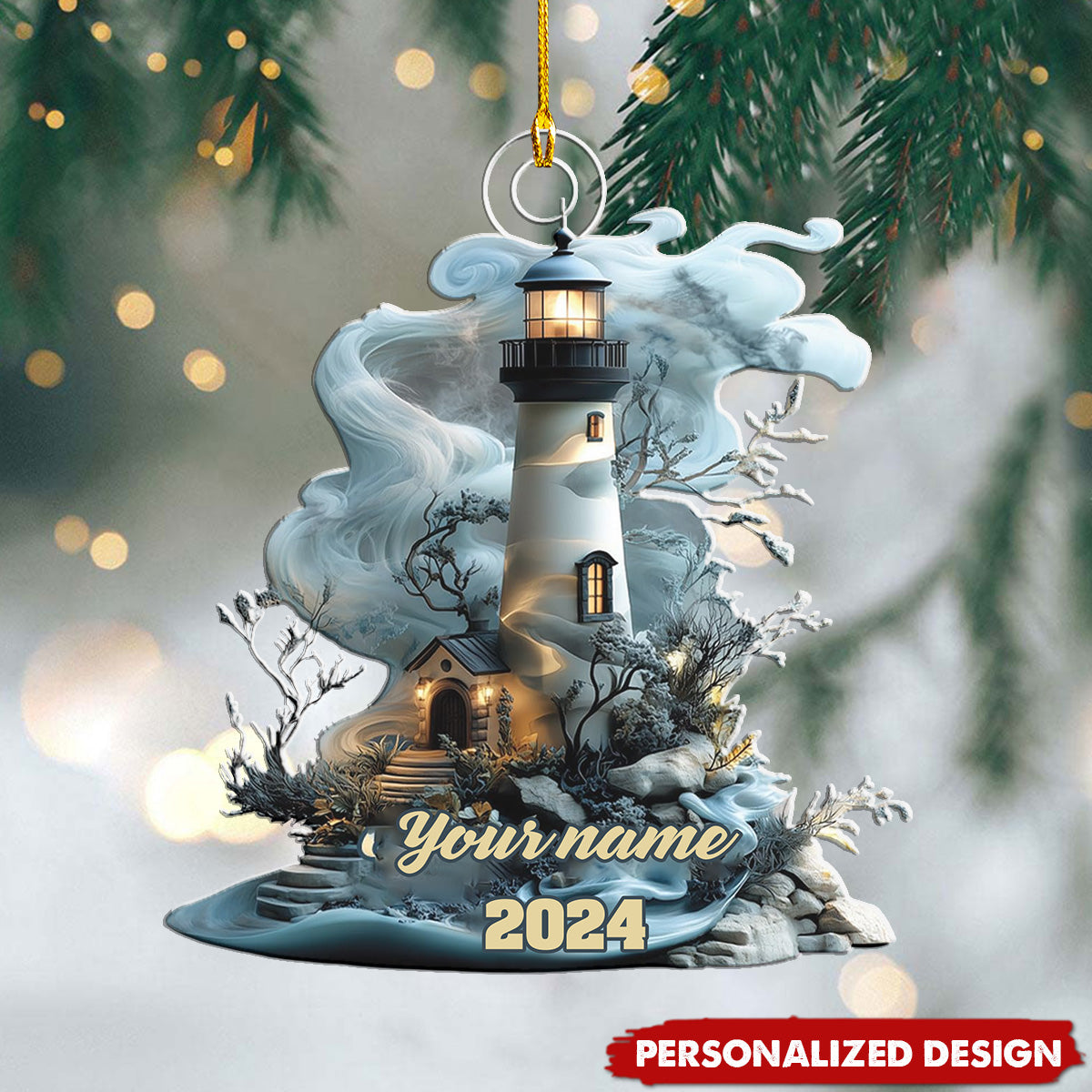 Personalized Lighthouse Acrylic Ornament, Sailboat Lighthouse Halloween Christmas New Year Personalized Gifts For Her