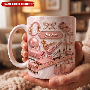 Personalized Pilates Girl Coffee Mug - Custom Name Pilates Reformer Fitness Equipment Mug Gift