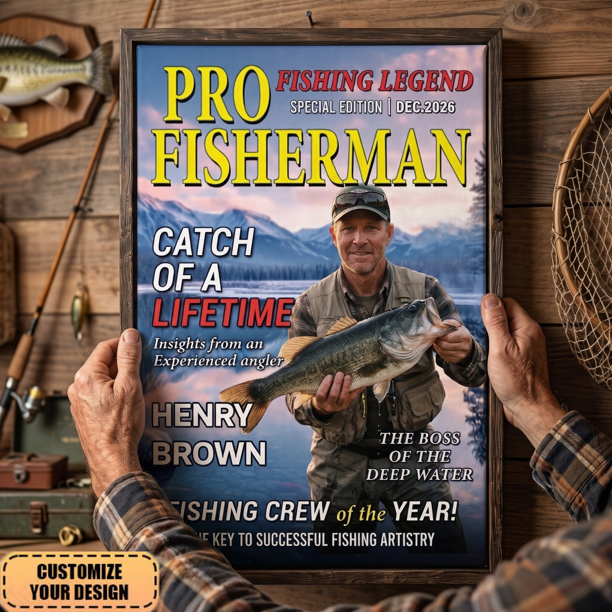 Custom Photo Magazine Vertical Poster - Personalized Birthday Fishing Gifts For Family