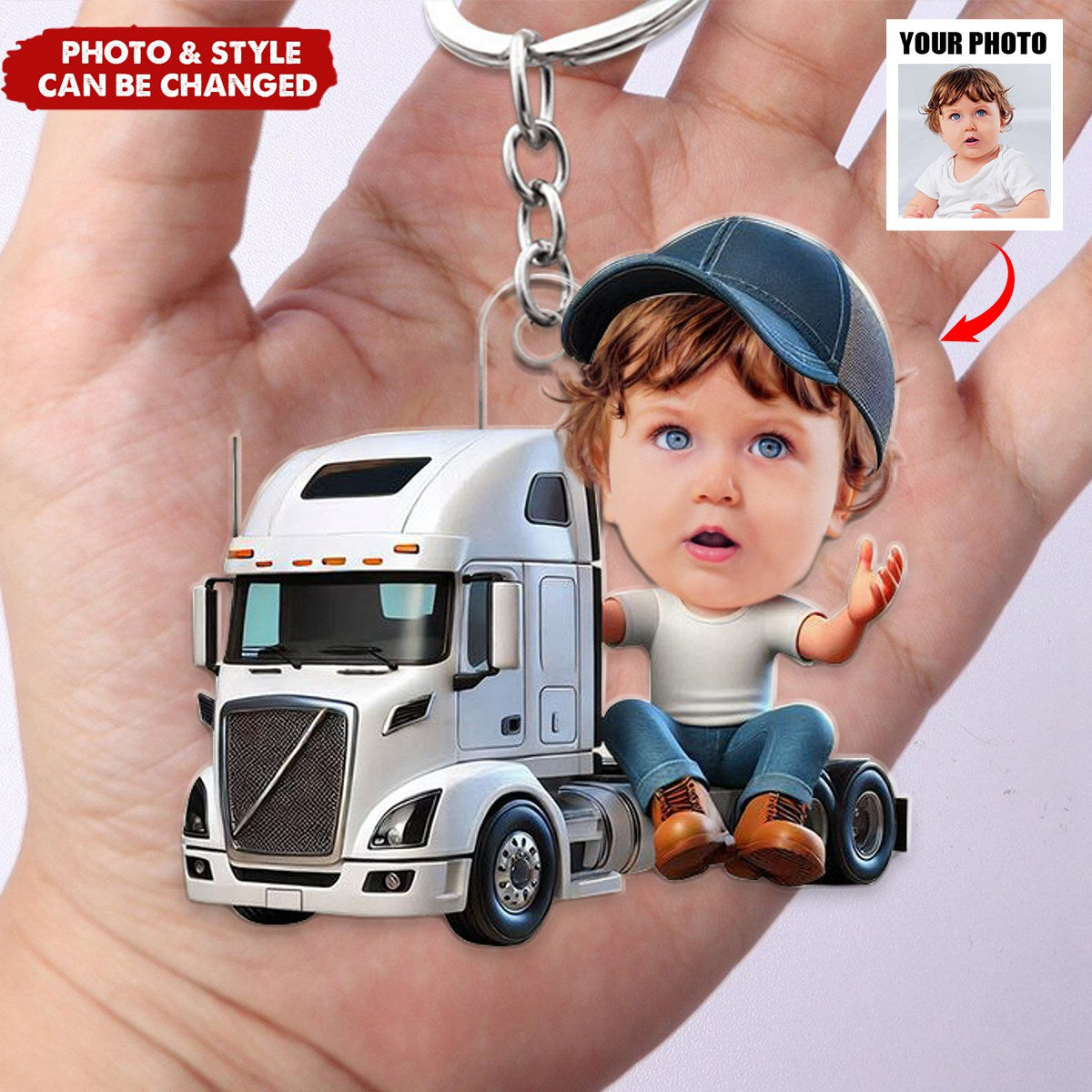 Custom Photo Kid Truck Acrylic Keychain - Gifts For Kid Trucker