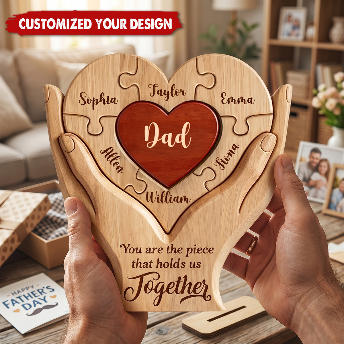 Dad The Piece That Holds Us Together - Personalized 2-Layered Wooden Plaque - Father's Day Gift for Dad, Husband
