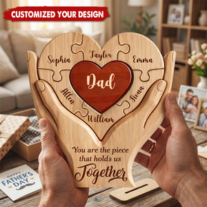 Dad The Piece That Holds Us Together - Personalized 2-Layered Wooden Plaque - Father's Day Gift for Dad, Husband