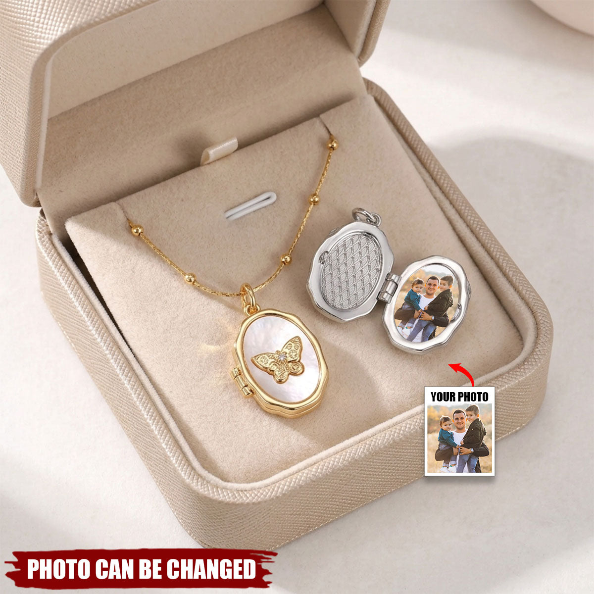 Personalized Butterfly Locket 1-2 Photos Necklace - Birthday Anniversary Memorial Gift for Women