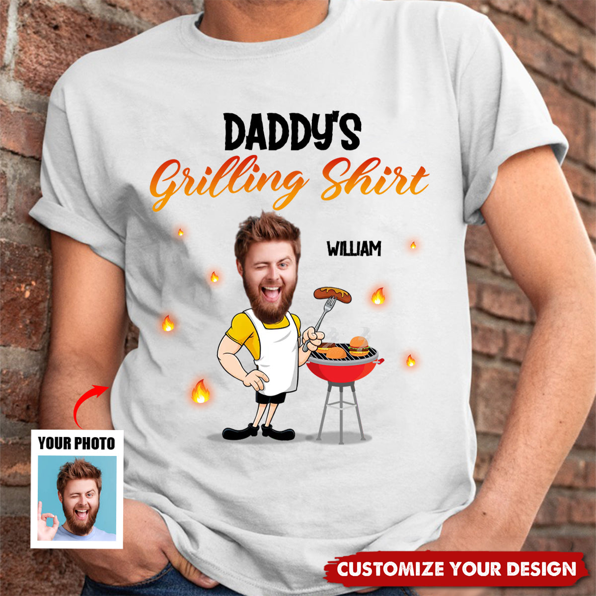 Custom Photo Master Of The Grill - Family Personalized T-shirt