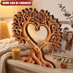 Personalized Wooden Plaque With Tree And Heart Design And Couple's Names