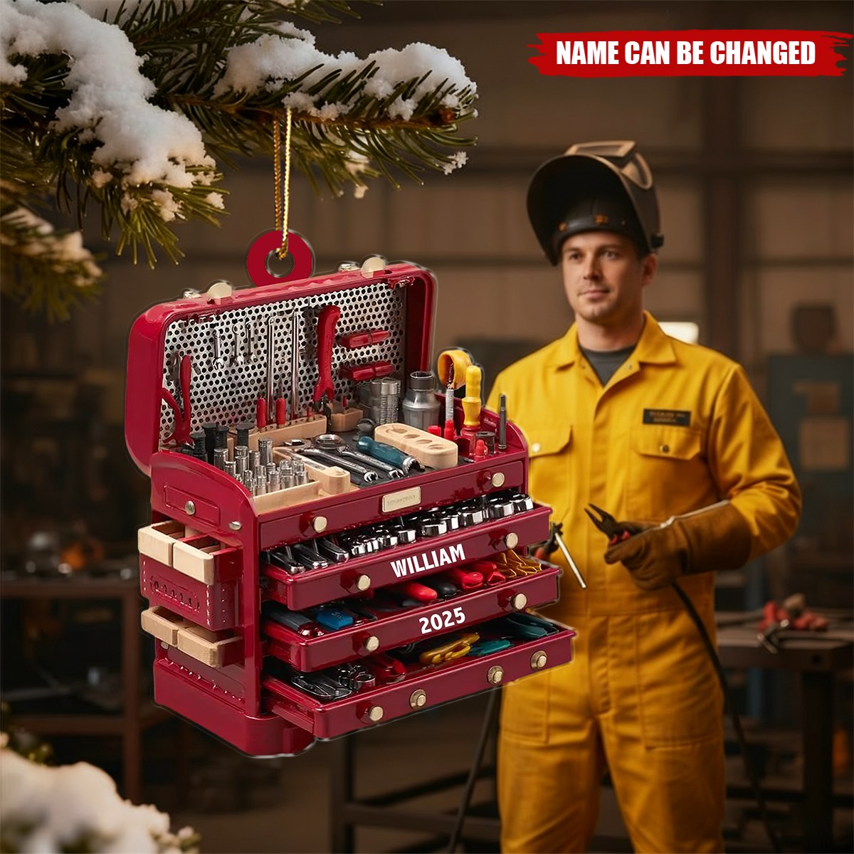 Personalized Toolbox Ornament with Name and 2025,  Gift for Handyman, Mechanic, or Tool Lover