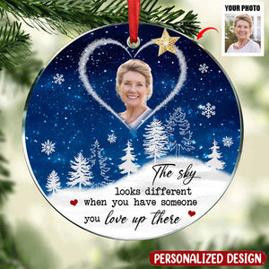 Sparkling Upload Photo Heart Heaven, The Sky Looks Different When Someone You Love Up There Personalized Ornament