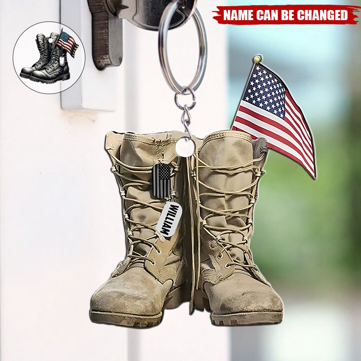 Military Boots And American Flag Personalized Shaped Keychain - Perfect Gift For Soliders