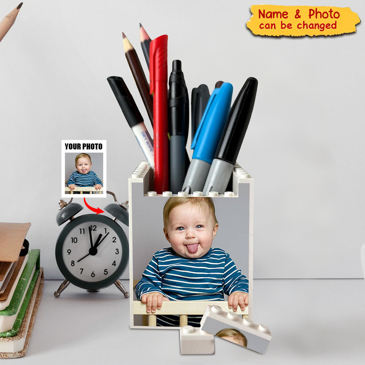 Personalized Daddy & Me Building Blocks Desk Pen Pencil Holder