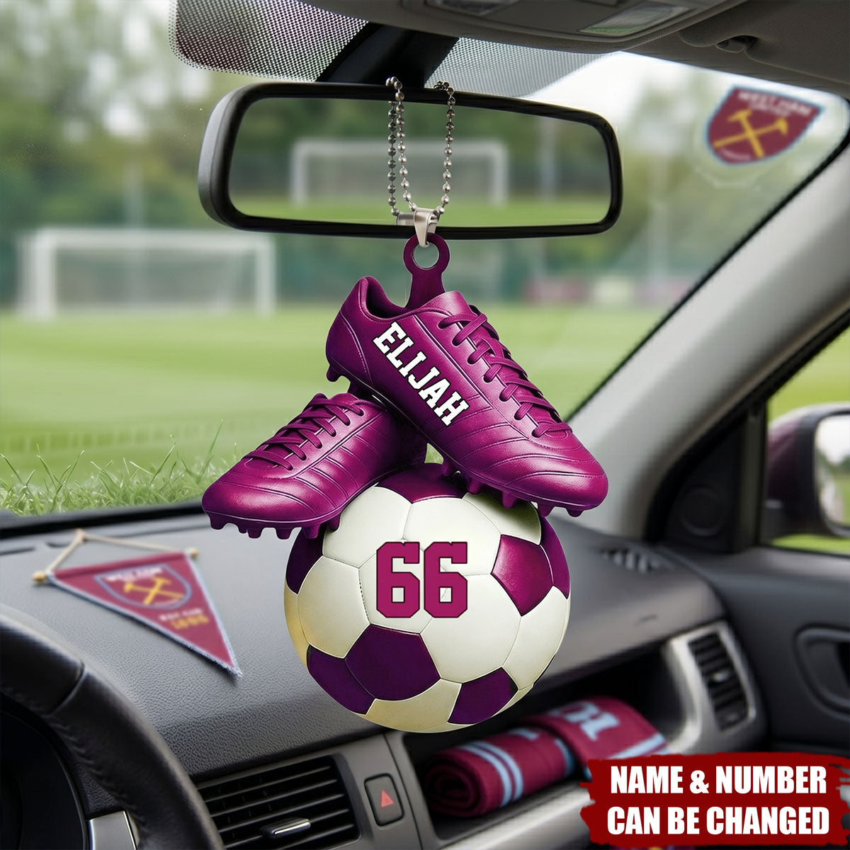 Personalized Soccer Acrylic Car Ornament - Custom Name & Jersey Number Gift for Fans