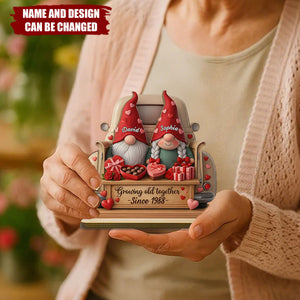 Growing Old Together, Hearts, And Roses - Personalized Standing Wooden Plaque