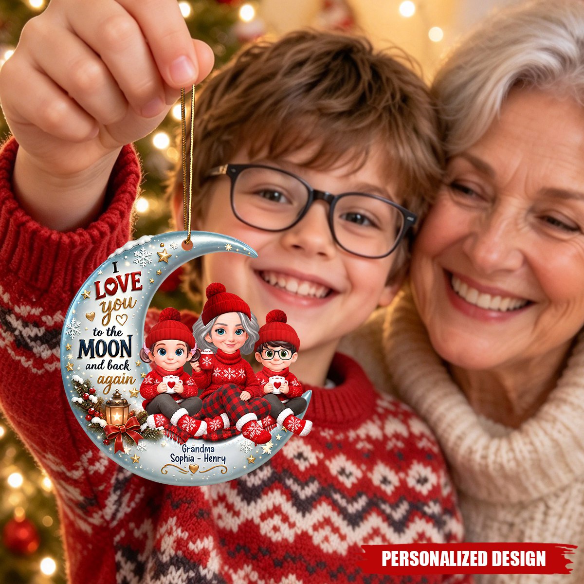 Personalized Grandma & Grandkids Moon Acrylic Christmas Ornament
