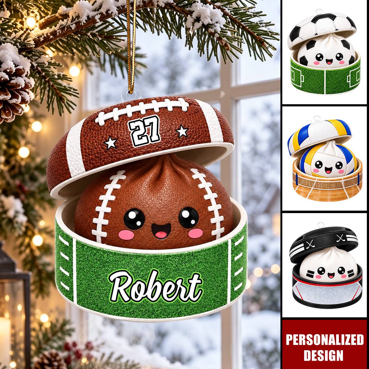 Personalized Cute Bao Bun Sports Ball Acrylic Christmas Ornament