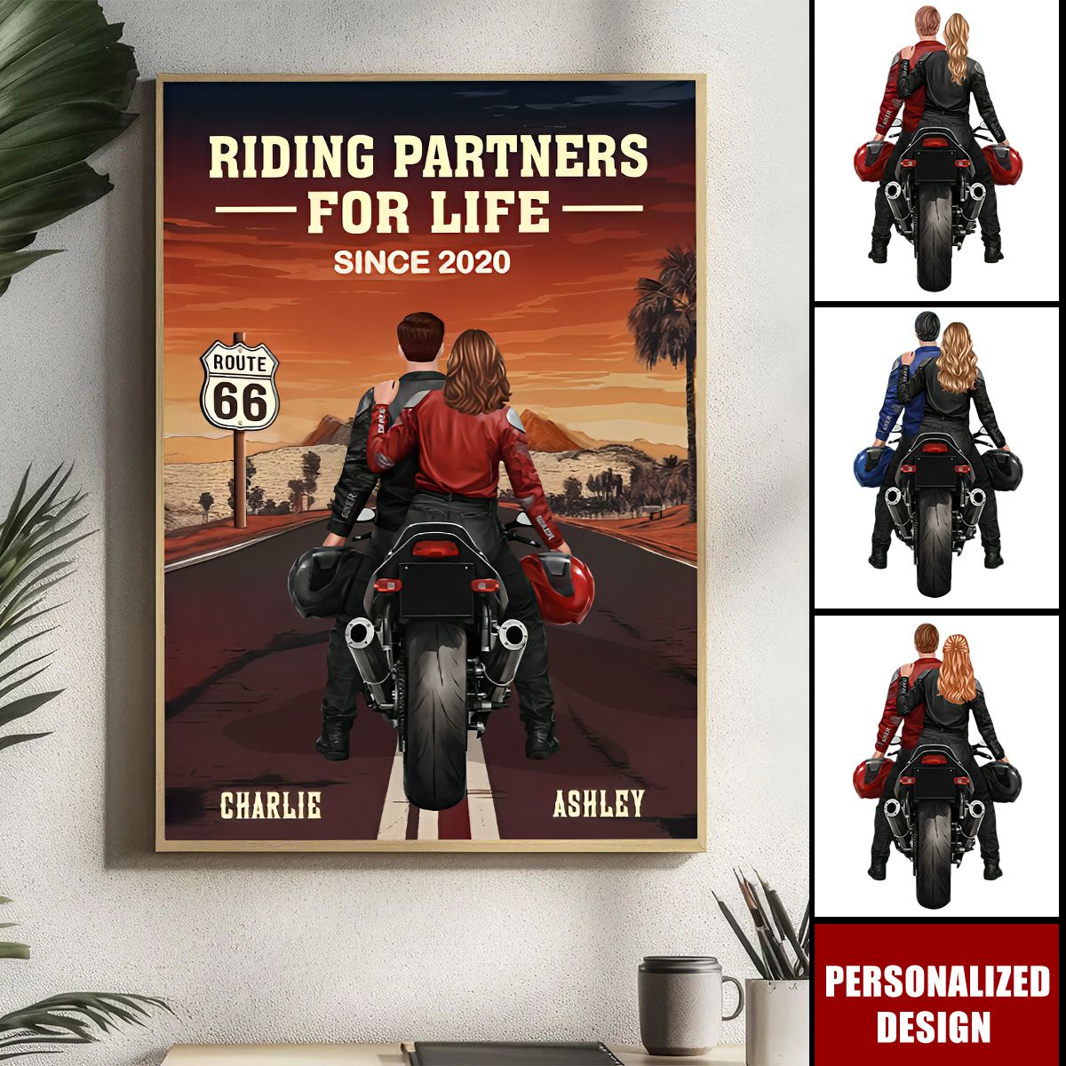 Figure Couple Bikers Riding Partners For Life ersonalized Poster, Gift for Couple, Him, Gift for Her