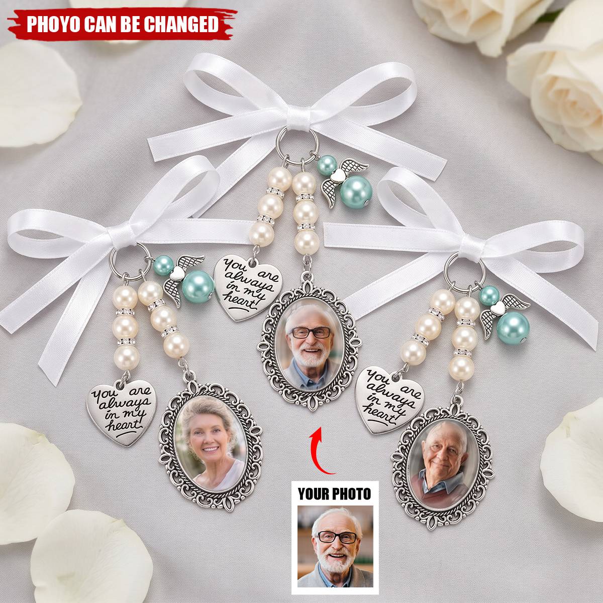 Custom Photo Bouquet Charm - Personalized Memorial Sympathy Gifts For Brides - In Loving Memory