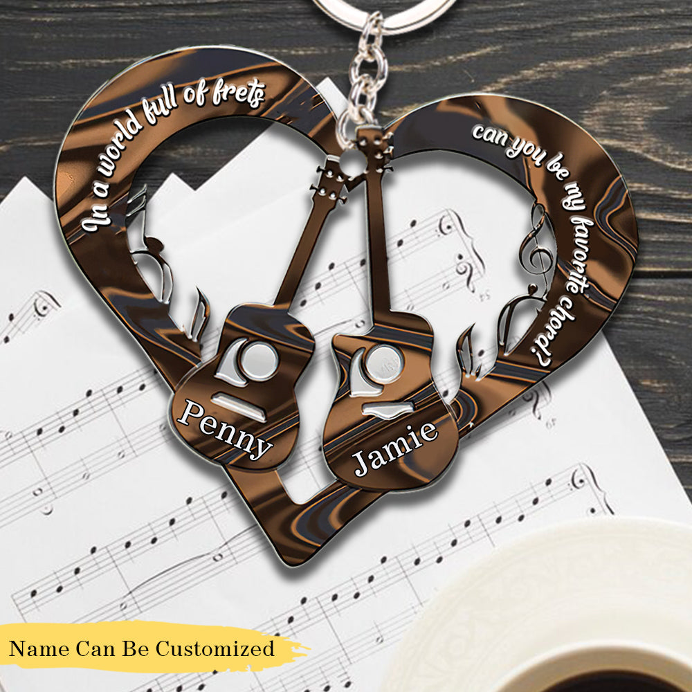 Guitar Couple – Personalized Shaped Acrylic Keychain - Gift For Couples, Guitar Lovers