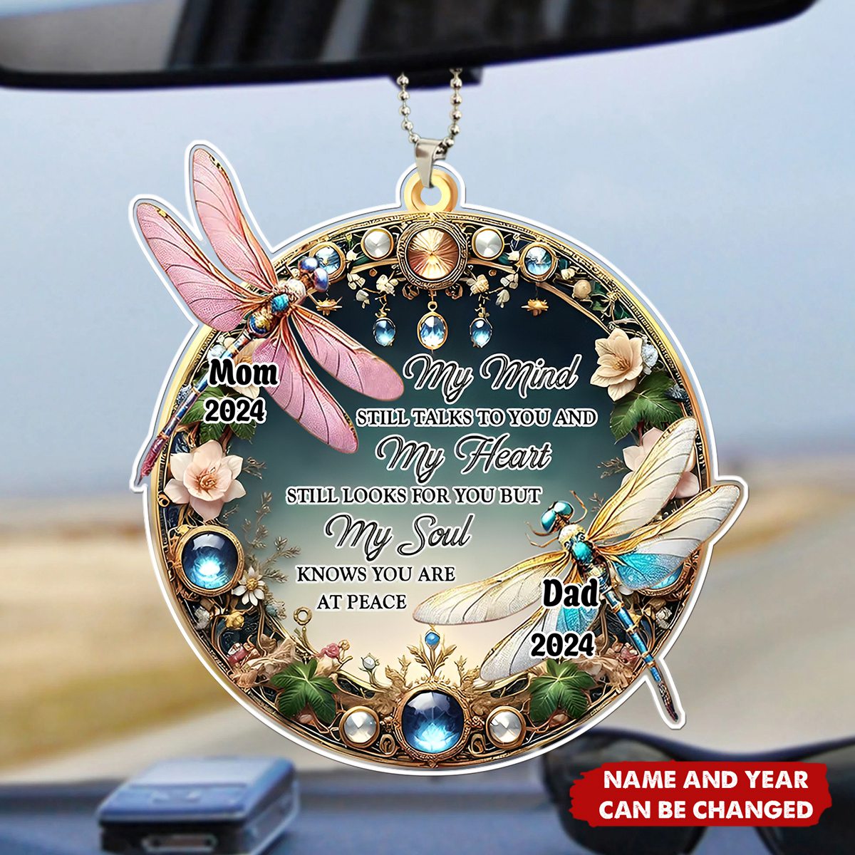 My Mind My Heart My Soul Dragonfly - Personalized Custom Car Ornament