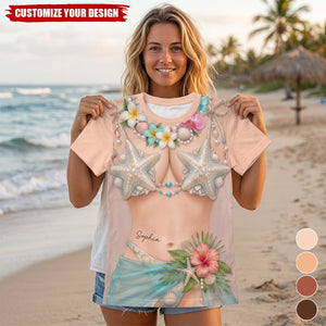 Besties Hawaiian Outfit Bikini Summer Vacation - Personalized All-Over-Print T-Shirt
