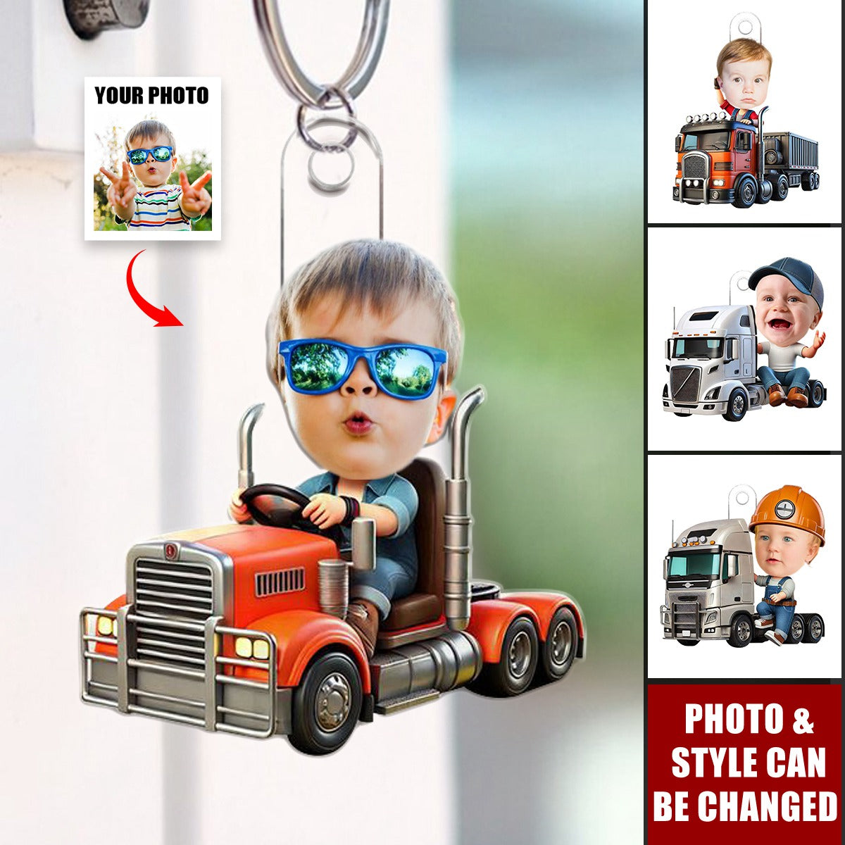Custom Photo Kid Truck Acrylic Keychain - Gifts For Kid Trucker
