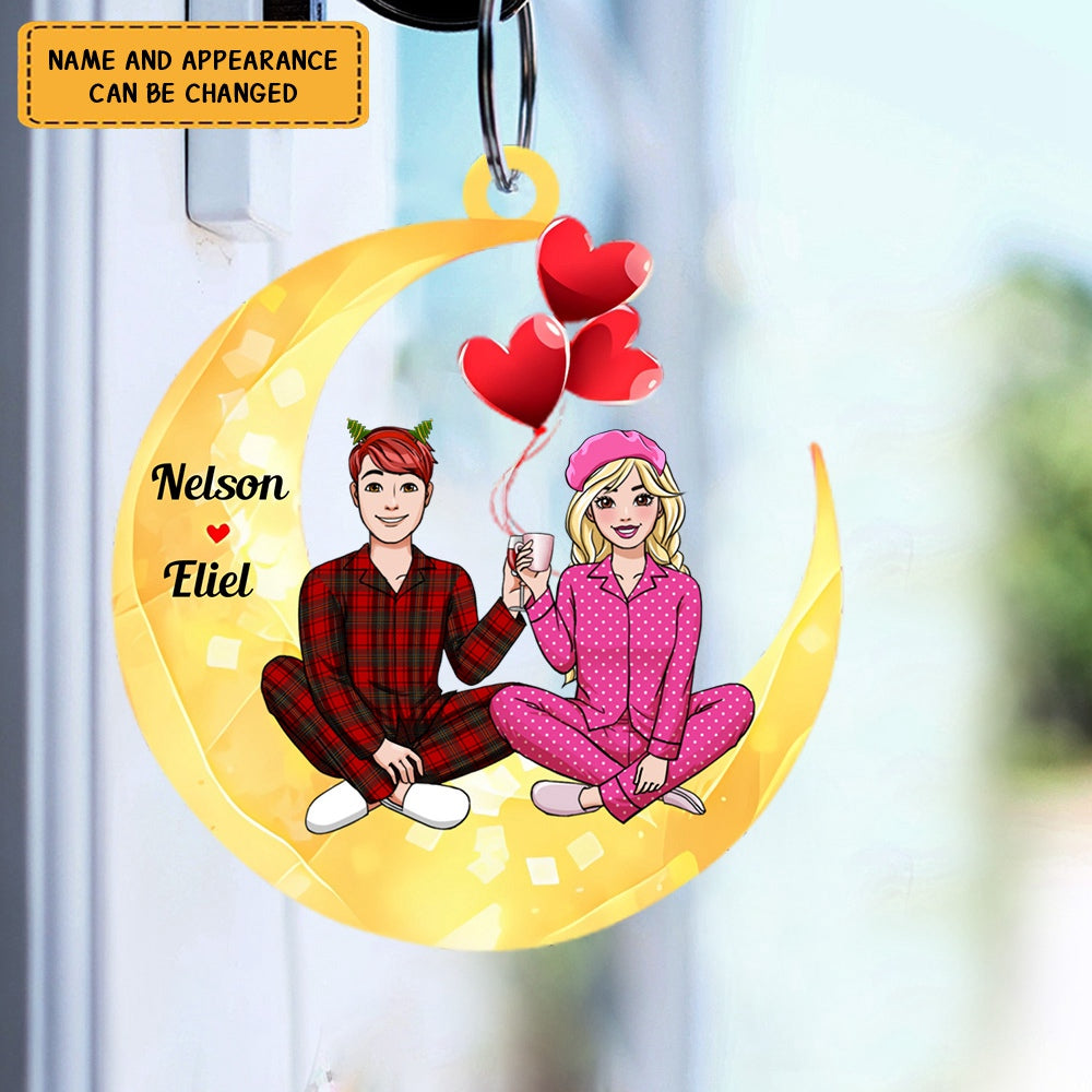 Couple Bestie Sitting On Moon - Personalized Acrylic Keychain