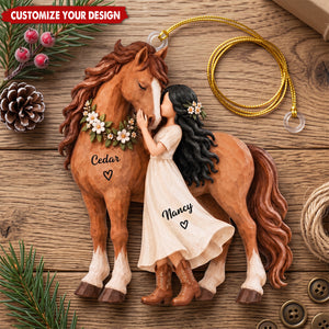 Personalized Horse-Loving Girl Ornament, Custom Name Horse Christmas Keepsake