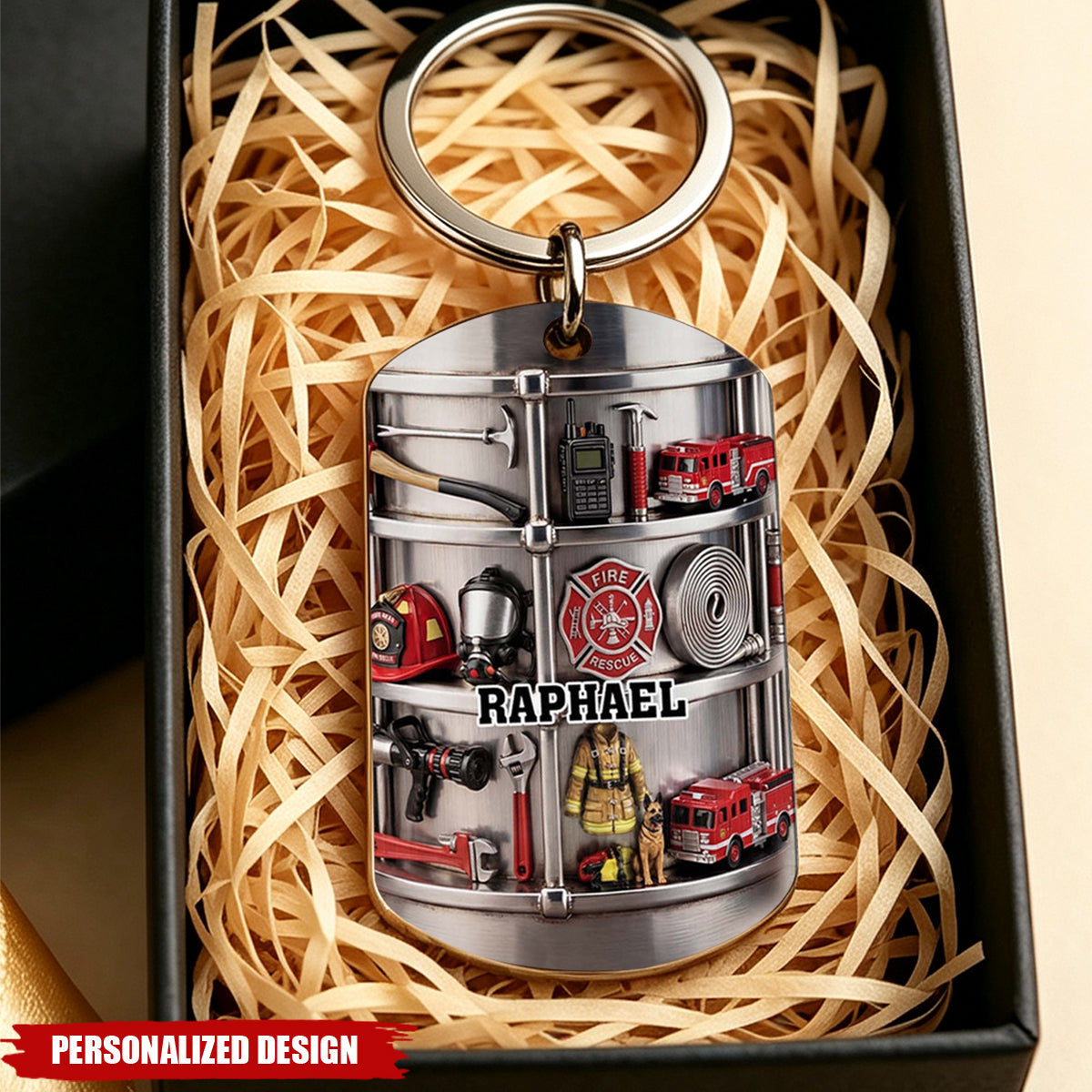 Firefighter Gear Shelf, Personalized Stainless Steel Keychain, Gift For Firefighter