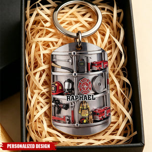 Firefighter Gear Shelf, Personalized Stainless Steel Keychain, Gift For Firefighter