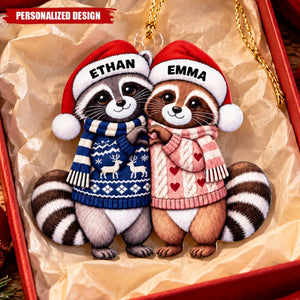 Personalized Couple Raccoon Acrylic Christmas Ornament - Custom Name Holiday Hanging Decor