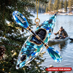 Personalized Crystal Kayak Hanging Decor - Custom Name Paddle Ornament