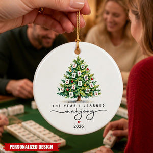 Custom Year Mahjong Ceramic Christmas Ornament - The Year I Learned Mahjong Keepsake