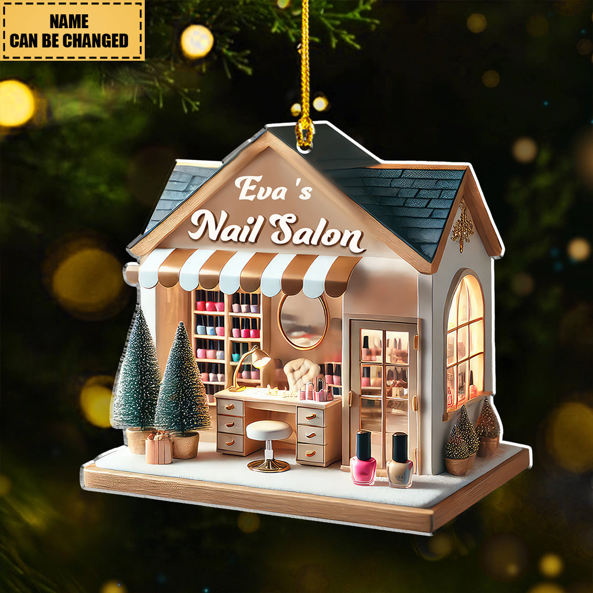 Custom Name Nail Salon Ornament, Nail Salon Christmas Decoration