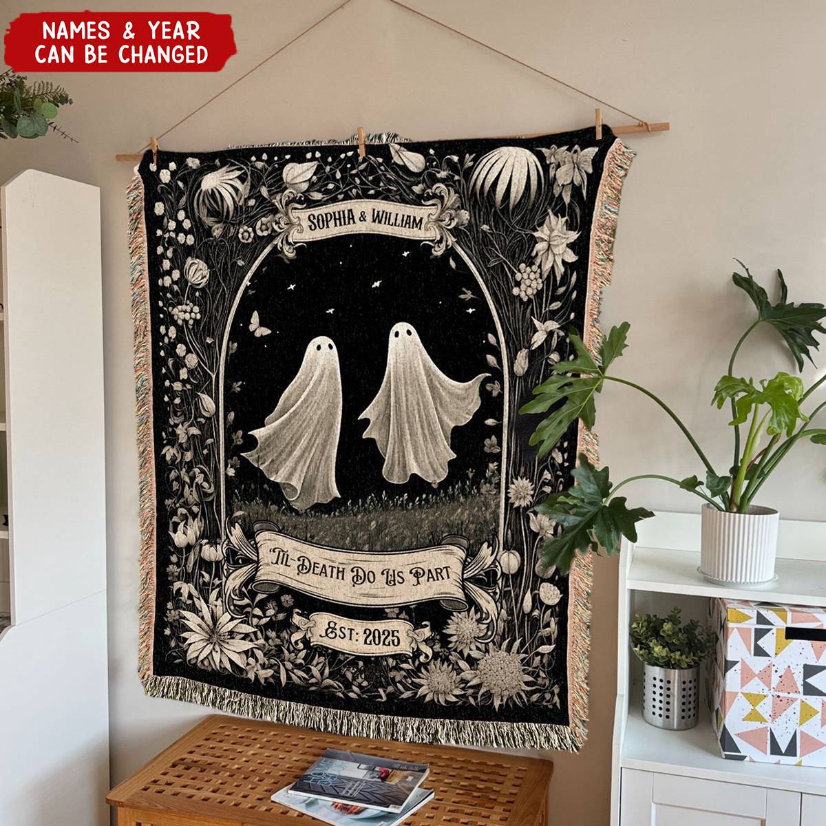 Ghost Couple Till Death Do Us Part Personalized Spooky Halloween Wedding Blanket