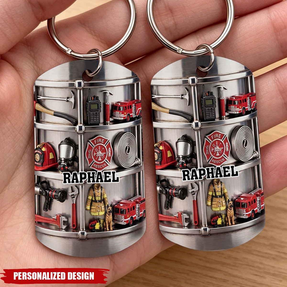 Firefighter Gear Shelf, Personalized Stainless Steel Keychain, Gift For Firefighter