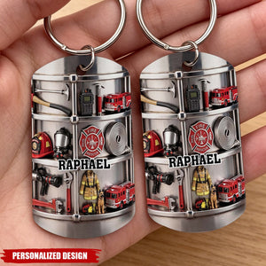 Firefighter Gear Shelf, Personalized Stainless Steel Keychain, Gift For Firefighter