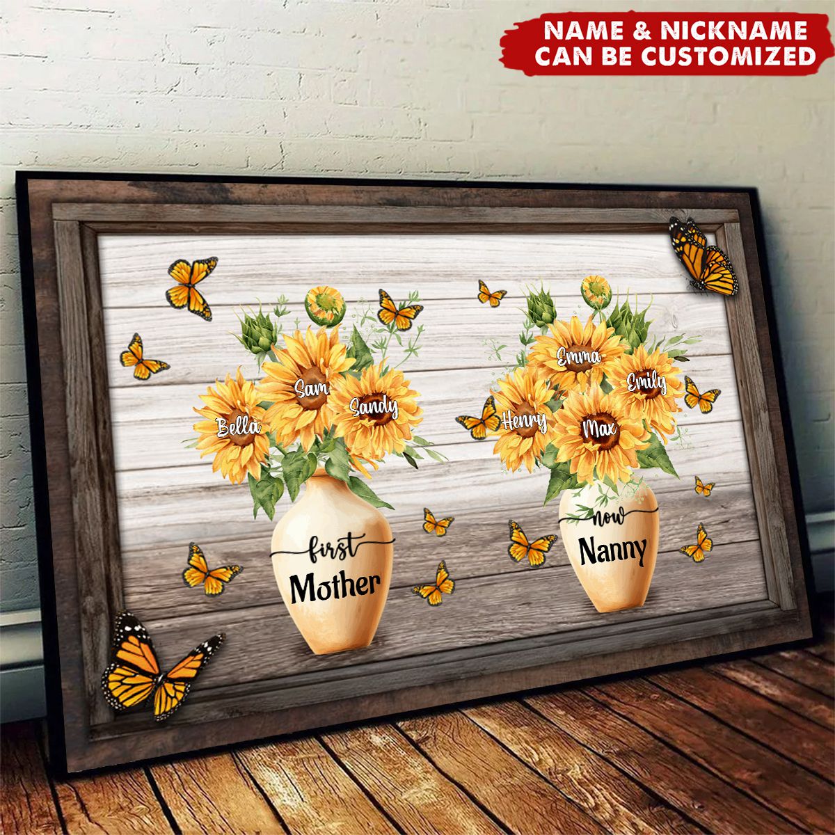 First Mom Now Grandma Sunflower - Personalized Customized Canvas - Gifts For Mom, Wife, Her