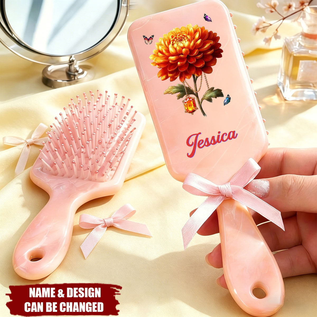 Bloom With A Little Sparkle - Personalized Birth Month Flower Paddle Hair Brush - Graduation Birthday Gifts