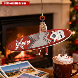 Personalized Paddle Board Girl Acrylic Christmas Ornament - Surfing Keepsake Ornament