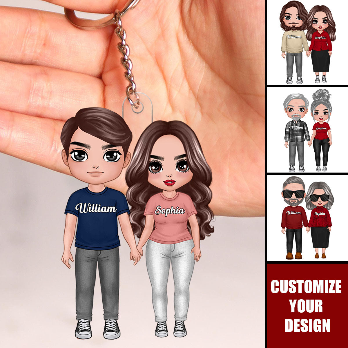 Old Young Doll Couple Annoying Each Other Personalized Acrylic Keychain